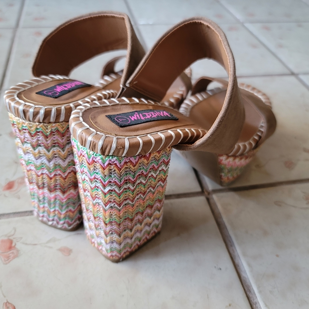 Wild Diva Multicolor Woven Platform Heels
